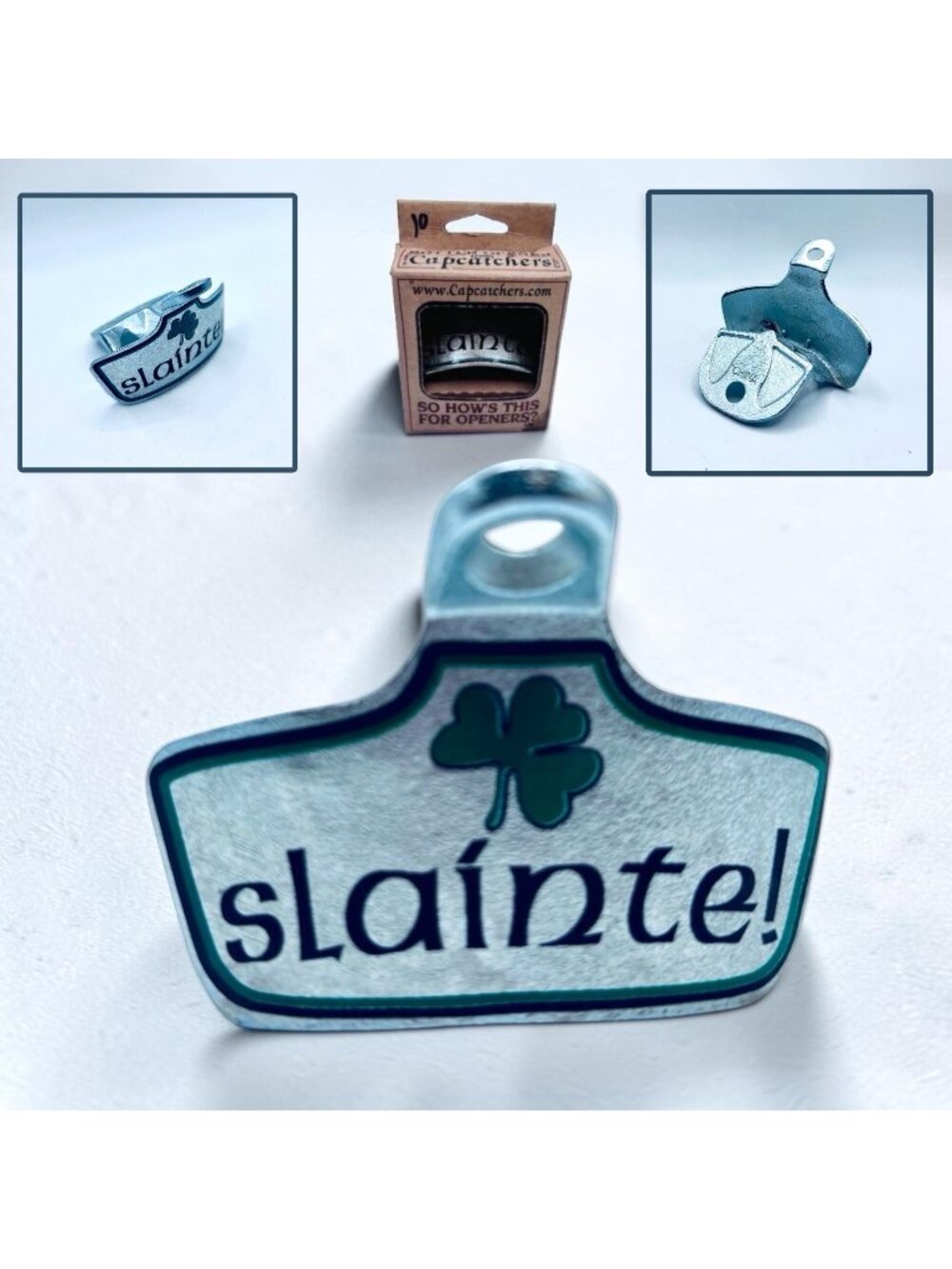 Capcatchers Irish Slainte Wall Mounted Metal Bottle Opener. NEW! Open Box!
